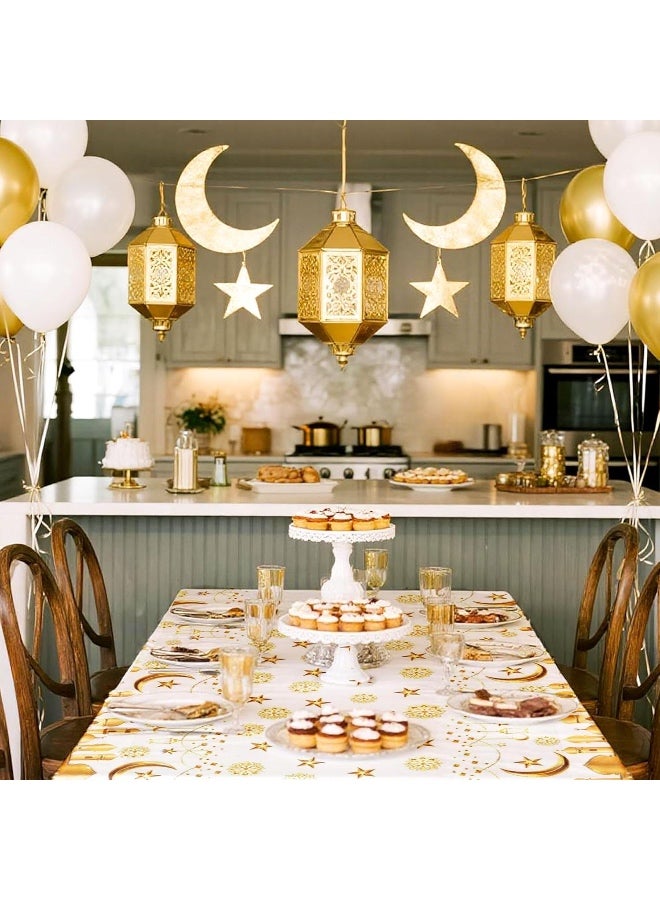 White and Gold Eid Mubarak Tablecover - 86.6x51.18 Inch, | Ramadan Decorations for Table | Eid Mubarak Table Decorations | Ramadan Table Clothes for Eid Al Fitr Party Decoration Supplies - Image 4
